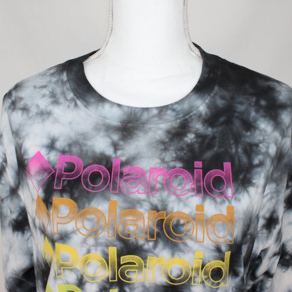 POLAROID T-Shirt Woman Size XXL Black Tie Dye Cropped Long Sleeve Rainbow Logo - Picture 4 of 11